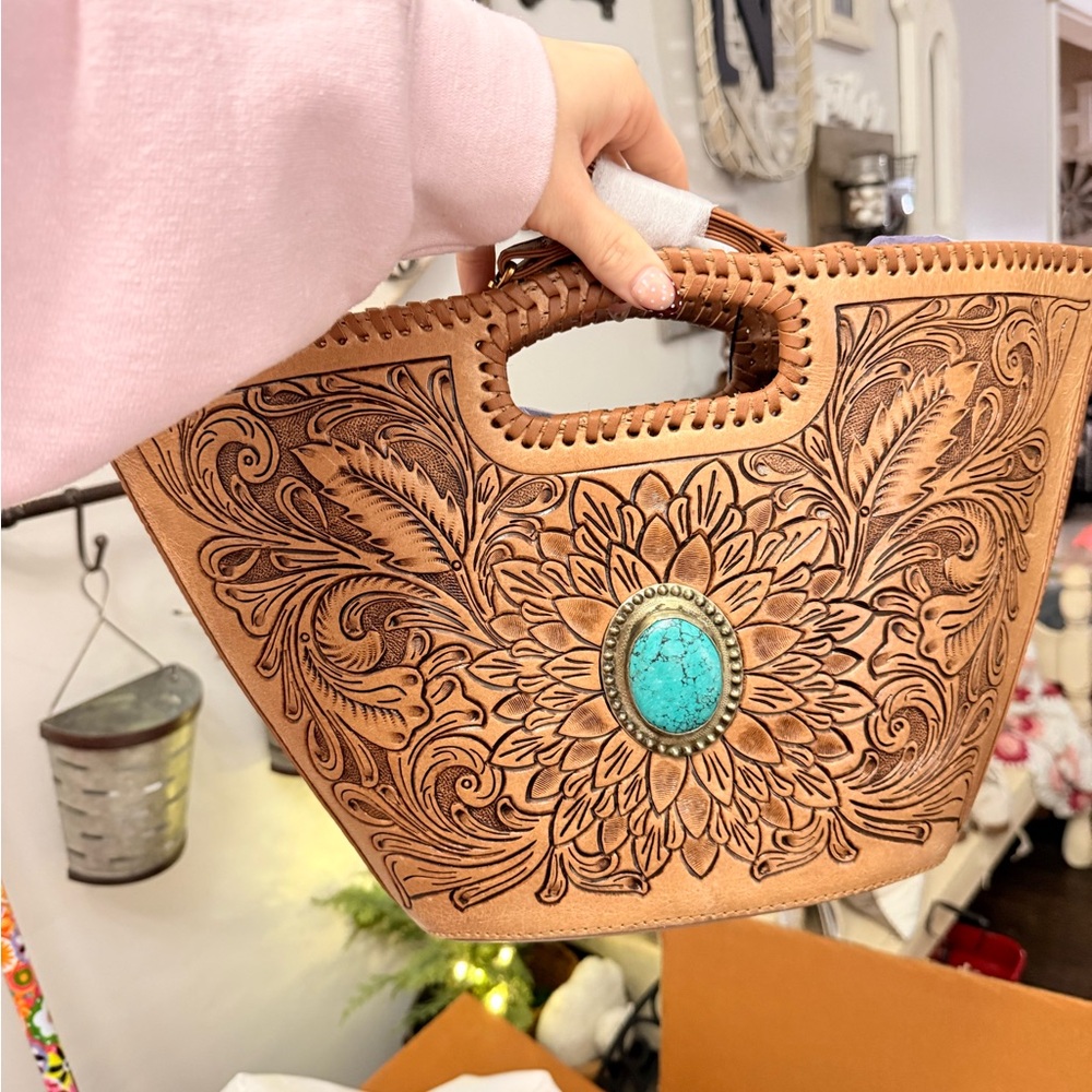 Elegant Brown Handbag with Turquoise Accent - Loyal West